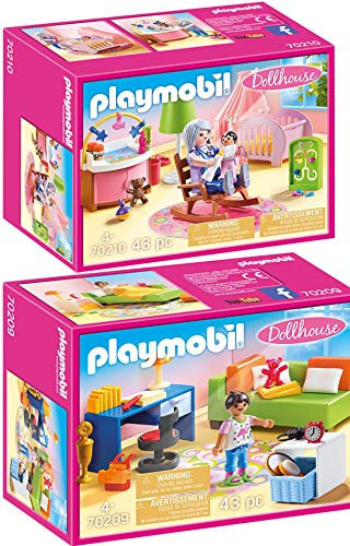 geobra Brandstätter PLAYMOBIL® Dollhouse 2er Set 70209 70210 Jugendzimmer + Babyzimmer