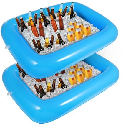 HEMOTON 2pcs Aufblasbare Buffet serviert & Salat Bar Eimer Kühler Aufblasbare Bier Trinken Tablett, Trinken Halter BBQ Picknick Pool, mit Ablaßschraube(blau)