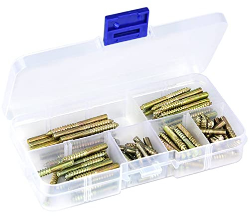 M4 Hanger Bolts, 110pcs 16/20/25/30/35/40mm Double Headed Bolts Wood Dowel Screw Self-Tapping Screw 4mm Hanger Bolts for Wood Joint Furniture Legs