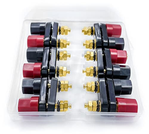 Lewttyer 4 mm Kupfer 2-Wege-Bananenbuchse Steckverbinder Lautsprecherverstärker Video Anschlussklemmen Dual vergoldete isolierte Klemmen (6 Stück