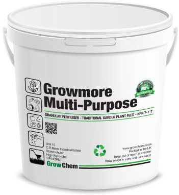 Grow Chem Growmore Fertiliser (10KG Bucket) Multi-Purpose Plant Food Granules – NPK 7-7-7 Nourishes Plants with Essential Nutrients – Suitable for All Plant Types – Garden Fertiliser