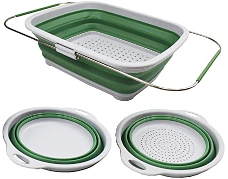 SAMMART 3-teiliges Küchenset – erweiterbares und zusammenklappbares Geschirrabtropfgestell und faltbares Sieb – tragbare/platzsparende Kunststoffwanne (Basket 8L + Colander 2.6L + Bowl 2.6L)