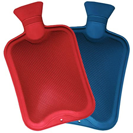 Hot Water Bottles | Pack of 2 Natural Rubber Hot Water Bottle 500ml | Red Cream Blue Hot Water Bag for Pain Relief Secure & Leakproof (Assorted Colours)