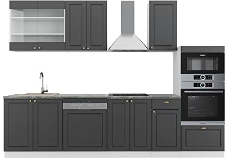 Vicco Küchenzeile Fame-Line, Anthrazit-Gold/Weiß, 300 cm
