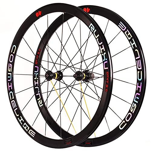 Rennrad Laufradsatz 700c Felgen-C/V-Bremse 7 8 9 10 11-Fach Kassette Drahtreifen 40mm Laufradsatz Mit Schnellspanner Doppelwandige Felge Fahrradräder Abgedichtete Lager 1990g (Color : Black hud, Siz