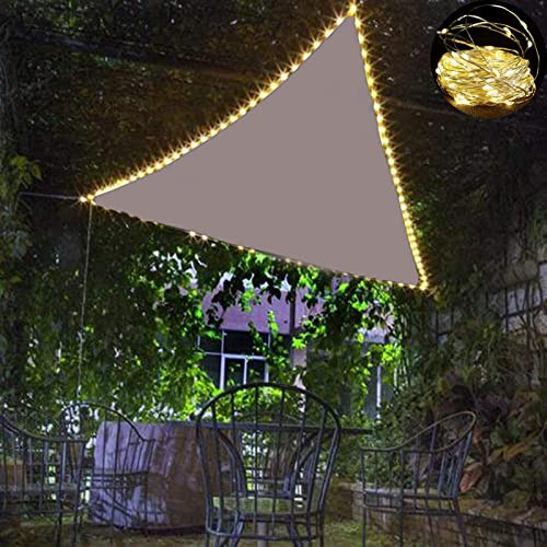 SCDD Voiles d'ombrage imperméables UV Bloc Triangle auvent avec guirlandes Lumineuses LED pour Patio extérieur Jardin arrière-Cour,3 * 4 * 5m
