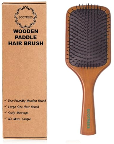 Ecotrees Wooden Paddle Hair Brush, Air cushion massage comb,Anti Static Detangling Paddle Brush for Reducing Hair Breakage