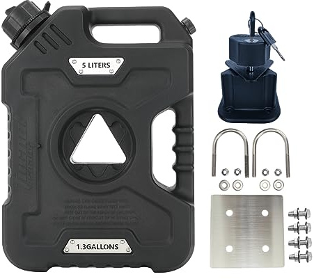 Tucool Racing 5L Portable Fuel Drum Canister Gasoline Container Reserve Plastic Petrol Tank Diesel Storage Can Fit for Motorcycle SUV ATV Cars Boat Offroad (5L Black with Bracket 304SS)