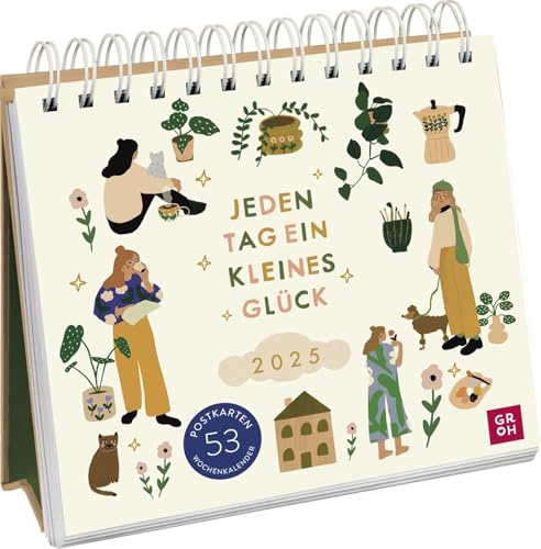 Calendario de postales 2025: Un poco de felicidad cada día: calendario semanal para colocar, calendario de mesa con 53 tarjetas postales para separar, ilustraciones de Yani Hamdy @Y.illustrations