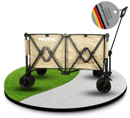 FROSAL Faltbarer Bollerwagen Anton XXL groß beige Platzwunder Strandwagen Kinder Handwagen Klappbollerwagen