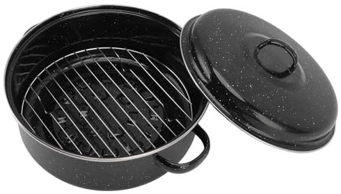 Roasting Pan with Lid, Oval Roaster Pan with Lid Enamel Roaster with Roaster Rack Enamel on Steel Roasting Pan for Turkey Small Chicken(26CM)