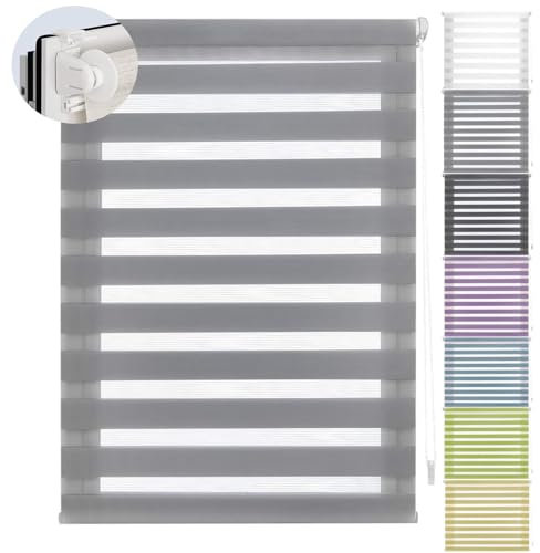 Doppelrollo Klemmfix ohne Bohren 120 x 230 cm Hitzeschutz, Sichtschutz Moderne Tag-Nacht-Rollo Größe und Farbe wählbar für Tür & Fenster, Hellgrau