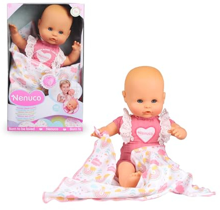 Nenuco, bebè con suoni, bambola morbida con occhi che si chiudono, premendo il pancino emette suoni da bambino, include una copertina, per bambine/I da 1 anno, Famosa NFN89000