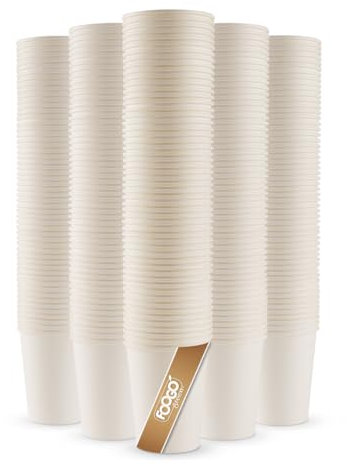 FOOGO Green 100pcs 8oz Disposable Strong Single-Wall White Paper Coffee Cups, FSC® Certified, Fully Compostable, Takeaway, Paper Cups for Hot Drinks, Parties, Eco-Friendly