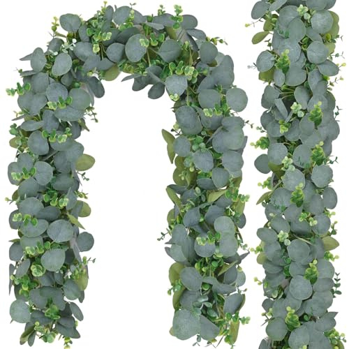 2 Stück Set Künstliche Eukalyptus Girlanden Hängende Pflanzen Eukalyptus Bogen Hintergrunddekoration，Boho für Hintergrund Hochzeit Dekoration Tischläufer Mittelstück Blumen für Garten, Tisch