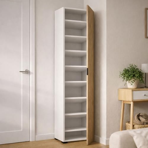 Dmora - Mehrzweckschrank mit 1 Tür Fiordaliso, Mehrzweckschrank mit 1 Tür, Schuhregal mit Regalen, 100% Made in Italy, 50x30h182 cm, Eiche