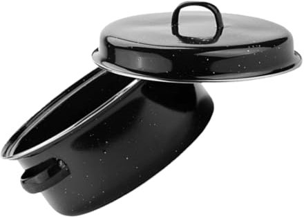 Genérico Olla para Asar de 24 Cm con Tapa Esmaltada Olla para Barbacoa Sartén para Cocinar en Casa Asador de Cocina para Alimentos Castañas Chinas