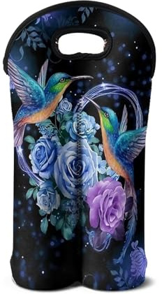 SEANATIVE Hummingbird Rose Flower Print Neoprene Wine Sleeve Cooler Bags Champagne Bottle Holder Protective Wine Bag for Dinner Party Festival Wedding
