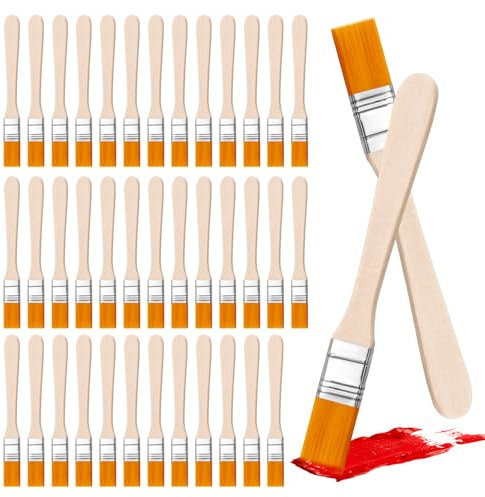 Patinadrift 40 Stück DIY Flachpinsel Set Malerpinsel mit Holzgriff 13 cm Kleine Pinsel Borstenpinsel für Wandfarben, Lacke & Kreidefarben Kunst Malerbedarf