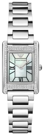 Emporio Armani Watch for Women, 22mm rechteckiges Gehäuse Quarz-Zweizeigerwerk mit Edelstahl- oder Lederarmband