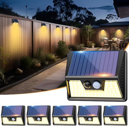 vighep Solarlampen für Außen mit Bewegungsmelder, 6 Stücke 3 Modi 3000K Warmweiß LED Superhelle Solarleuchten, IP65 Wasserdichte Solar Wandleuchte Aussen für Garten Hof Wand Stufen Deck Haustüren