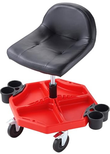 VEVOR Taburete de Taller Móvil Altura Ajustable de 41-53 cm Taburete de Mecánico con Ruedas Carga de 136 kg Asiento con Bandeja de Herramientas para Mantenimiento Reparación de Automóviles Garaje