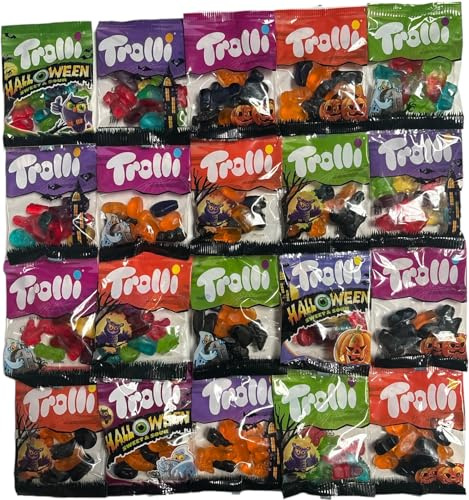Trolli Halloween Süßigkeiten, Sparpack mit 20 Mini Beutelchen einzeln verpackt, 400g Trolli Süßigkeiten Box