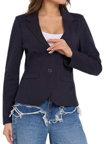 Ballandoro Blazer Donna Elegante Corto - Giacca Cerimonia Leggera Made in Italy, per Completo Abbigliamento Casual e Tailleur Eleganti Taglie Forti (IT, Testo, S, Regular, Regular, Blu Navi)