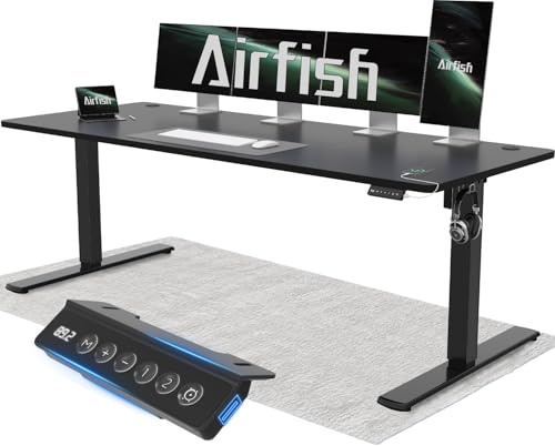 Airfish Höhenverstellbarer Schreibtisch 200x80cm mit USB-Buchse, Schreibtisch Höhenverstellbar Elektrisch mit Memory Funktion, 73-118cm, Schwarz