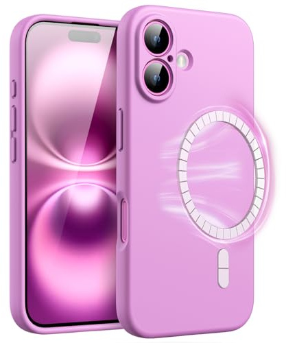 JETech Cover Magnetica Silicone per iPhone 16 6,1 Pollici, Compatibile con MagSafe, Tocco Morbido Come la Seta, Cover con Obiettivo Fotocamera Protezione Completa (Rosa)