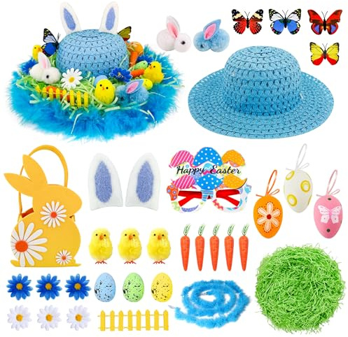 Easter Bonnet Decorations Kit Make Your Own Easter Bonnet Easter Bonnet Hat for Kids, Rabbit, Easter Eggs, for Easter Bonnet Competition School Parade DIY Easter Bonnet Kit for Girls Boys