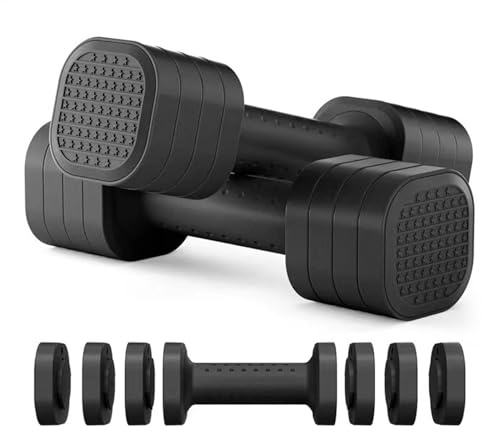 Verstellbares Hantel-Set, 2 Stück, verstellbare Gewichte, Kurzhantel-Set mit rutschfestem Griff, 0,9 kg, 1,4 kg, 1,8 kg, 2,3 kg, Übungs- und Fitnesshanteln, 4-in-1 Fitnessgewichte für Frauentraining