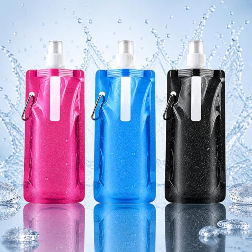 Shengruili Faltbar Trinkflasch,3 Stück Trinkflaschen Faltbar,Wiederverwendbare Trinkflasche Faltbar,Faltbare Wasserflaschen Set mit Schraubverschluss,für Wandern,Abenteuer,Reisen,Unisex Adult(500ML)