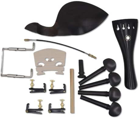 Soundspire 4/4 Violin Maintenance Kit, 15Pcs Professional Ebony Accessories Set with Bridge, Tailpiece, Tuning Pegs, Chin Rest & Fine Tuners for Full Size Violin Parts Replacement