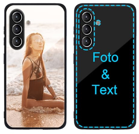 MXCUSTOM Personalisierte Handyhülle für Samsung Galaxy S25 5G, Benutzerdefiniert Kratzfest Gehärtetes Glas Weicher Stoßfänger Hülle mit Eigenem Foto Bild Text Individuelle Schutzhülle(GHS-BK-P1)