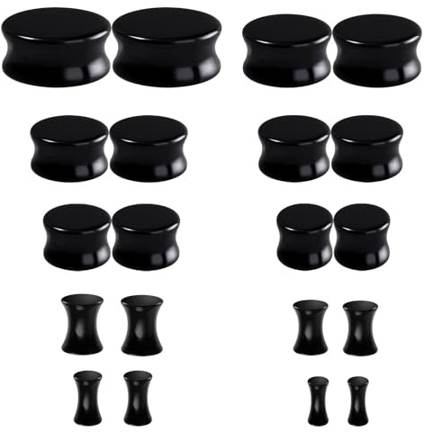 LOCCY 20 Stück Acryl Ohr Plug, Acryl Flesh Tunnel Ohrplug Ohr-Stöpsel Double Flared Ohr Plug Expander Piercing Schmuck für Männer Frauen, 4/5/6/8/10/12/14/16/18/20mm (Schwarz)