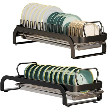Metal Plate Rack/Dish Drainer - Kitchen Cabinet Storage Organiser, Tableware, Multifunktionales Abtropfgestell, Tellerhalter Für Küchenschrank, Kompaktes Abtropfgestell, Schwarz(Plate+Bowl,38cm)