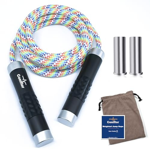 Gewichtetes Springseil, 0,5 kg, verwicklungsfreies Kugellager, schnelle Geschwindigkeit, Springseil für Männer und Frauen, verstellbares 9 mm Baumwoll- und PVC-Seil mit Alaun-Griff für Boxen, MMA