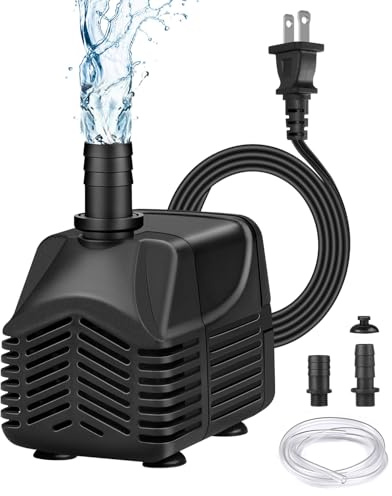 Quiet Fish Tank Pump for Aquarium, 400GPH Submersible Water Pump with 7.2ft High Lift, Fountain Pump with 8ft Power Cord, 2 Nozzles for Fish Tank, Pond, Aquarium, Hydroponics