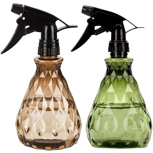 Large 500ml Spray Bottles for Cleaning Solutions and Gardening, Plant, Water, 2 Pcs Empty Refillable Trigger Sprayer Bottle with Adjustable Sprays Head for Hair, Misting&Stream Settings, Gold & Green