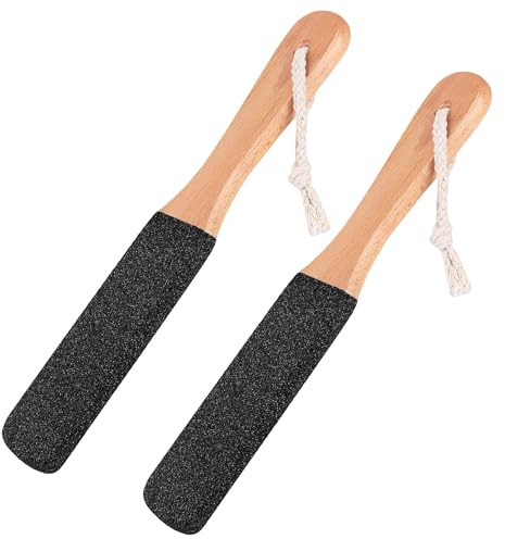 2 Pcs Double-Sided Pumice Stone for Feet Removing Hard Skin,Ergonomic Wooden Handle Foot Scraper Foot Car,Foot Scrubber for Wet and Dry Cracked Feet Calluses & Cracked Heels