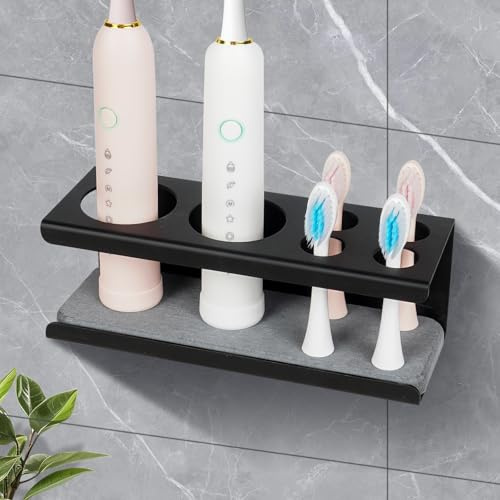 Zahnbürstenhalter Wand, 6-Fach Elektrische Zahnbürste Halterung ohne Bohren mit Zahnbürstenkopf Halter - Zahnputzbecherhalter, Badezimmer Organizer für Familien, Schwarz