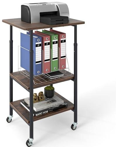 GIANTEX Tavolo per stampante, supporto per stampante regolabile in altezza con ruote, carrello per stampante a 3 livelli per fax, documenti e scanner, supporto per stampante mobile per ufficio e