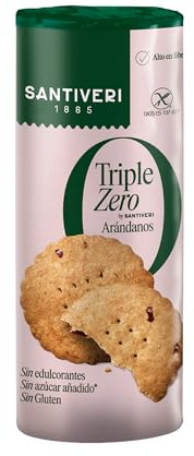 SANTIVERI - Galletas Arándanos Triple Zero - Galletas Crujientes con Avena Integral y Arándanos Rojos, Altas en Fibra, Sin Edulcorantes, Sin Azúcar Añadido, Sin Gluten - Vegano - 205 g