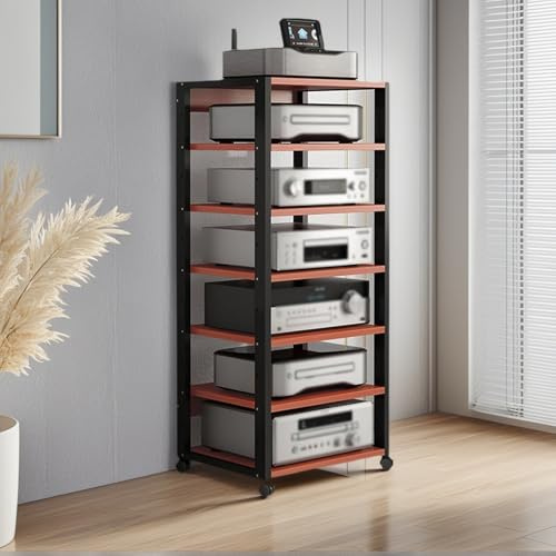Audio HiFi Regal Rack 7-stufiges HiFi-Rack mit Rädern, Medienständer mit verstellbaren Regalen, gestufter Medienständer for Heimkino/Schlafzimmer/Büro(Brown)