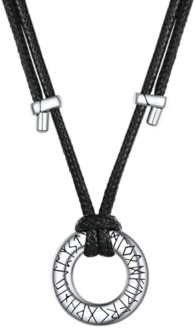 Richsteel Lederkette Herren Damen Wikinger kette für Herren Damen Edelstahl Halskette mit Mobius Rund/Unendlichkeit Runen Anhänger Lederhalsband verstellbar Wikinger Schmuck Geschenke