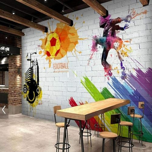 XLMING Watercolor Art Brick Wall City Graffiti Football 3D Wallpaper Silky Texture Home Study Office Grey Dining Room Sofa Bedroom Living Room TV Backdrop-350cm×256cm