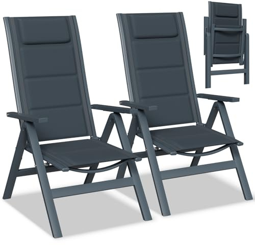 Devoko Set 2 Sedie da Giardino Pieghevoli in Alluminio - Poltrona da Giardino Esterna Regolabile in 7 Posizioni, Sedia Portatile a Schienale Alto Adatta a Tutte Tavole per Giardino, Terrazza, Piscina