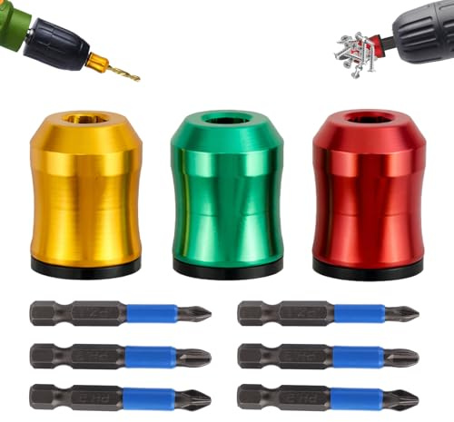3pcs Strong Magnetic Screw Ring with 6pcs Anti-Slip Drill Bits | Removable Screwdriver Head Magnetic Ring for Hex Screwdrivers & Power Drill Tools