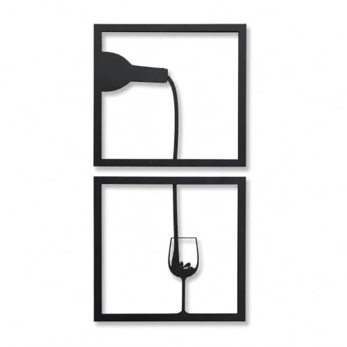 LEIR 3D Wein-Wandbild, 2-teilig, 74 × 36 cm, Schwarz | Handgefertigte Wanddeko aus Holzfaser für Küche, Esszimmer und Wohnzimmer. für Zuhause, Restaurants und Hotels